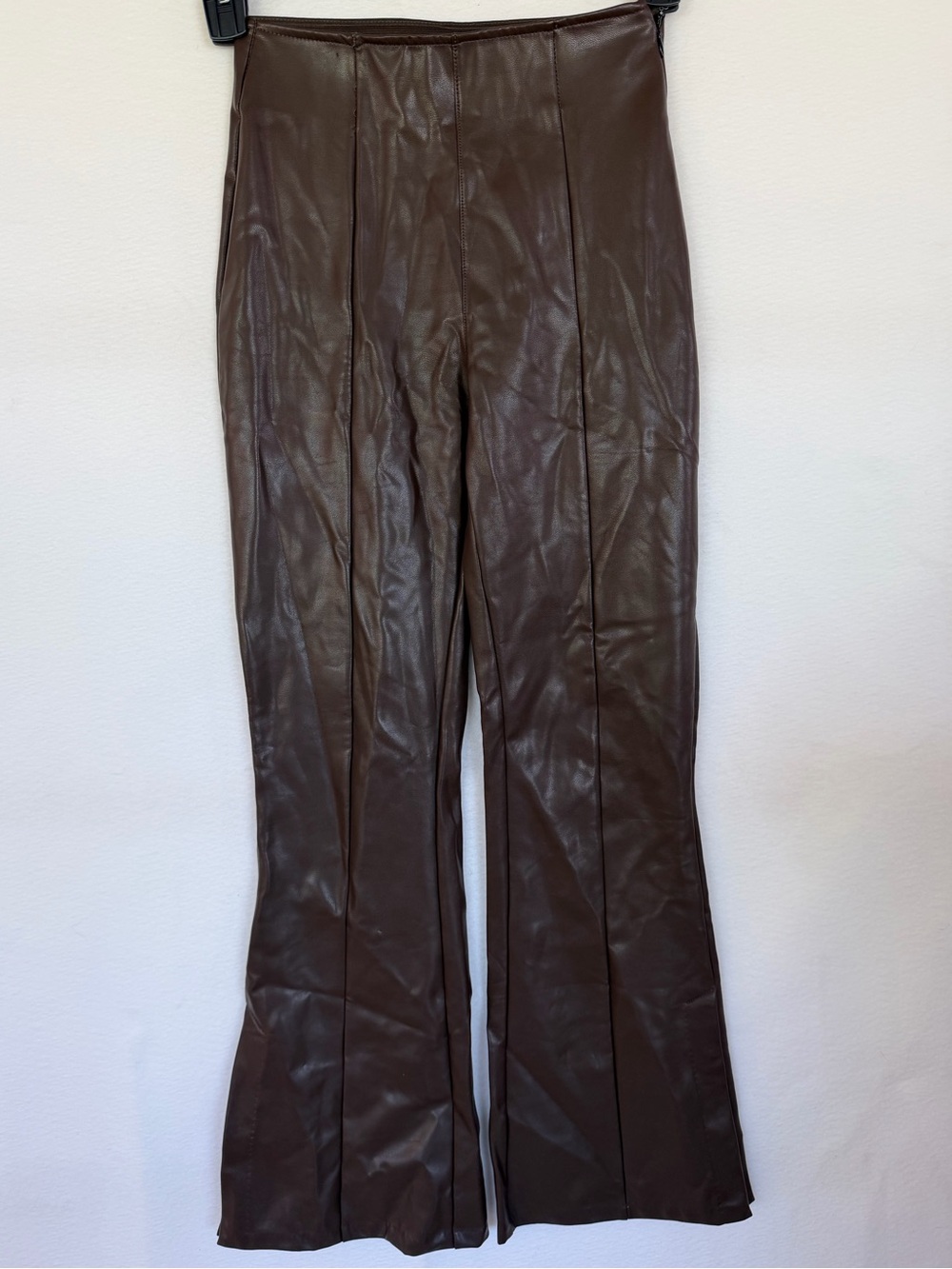 Abercrombie & Fitch Vegan Leather Brown Flared Pants